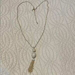 White House Black Market Gold and Rhinestone Long Tassel Necklace